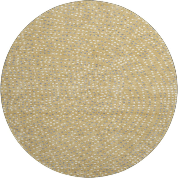 HomeRoots 8' Gold, Ivory & Gray Polka Dot Washable Round Rug with UV Protection – Perfect for High-Traffic Areas! 680160