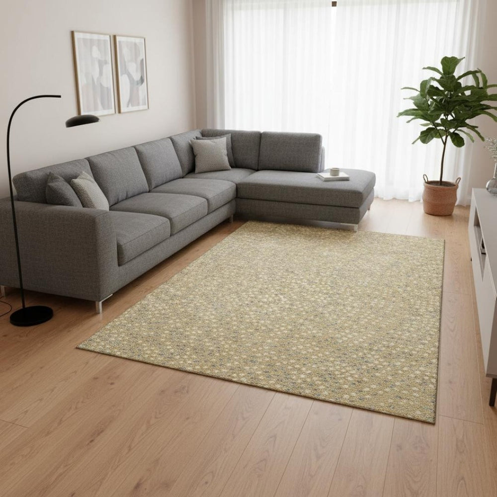 HomeRoots 8' X 10' Washable Gold Ivory Gray Polka Dot Area Rug with UV Protection for Kids & Pets' Spaces 680161