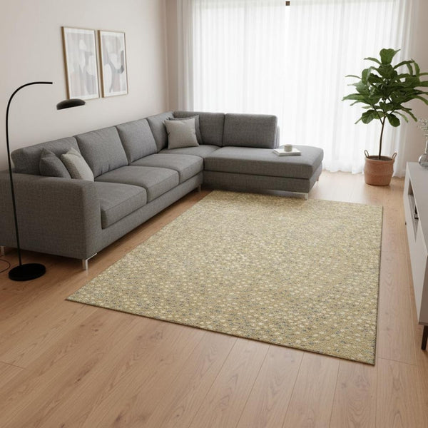 HomeRoots 8' X 10' Washable Gold Ivory Gray Polka Dot Area Rug with UV Protection for Kids & Pets' Spaces 680161