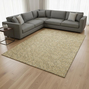 HomeRoots 10' X 14' Washable Gold Ivory Gray Polka Dot Area Rug with UV Protection for High-Traffic Homes 680163