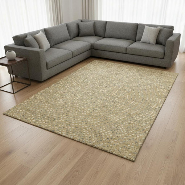 HomeRoots 10' X 14' Washable Gold Ivory Gray Polka Dot Area Rug with UV Protection for High-Traffic Homes 680163