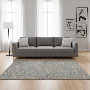 HomeRoots 5' X 8' Gray Ivory Gold Polka Dot Area Rug - Stylish, Washable, UV Protected for Busy Homes 680165