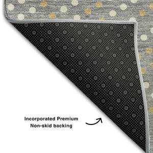 HomeRoots 5' X 8' Gray Ivory Gold Polka Dot Area Rug - Stylish, Washable, UV Protected for Busy Homes 680165