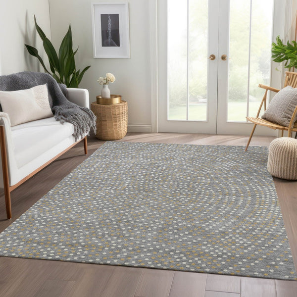 HomeRoots 5' X 8' Gray Ivory Gold Polka Dot Area Rug - Stylish, Washable, UV Protected for Busy Homes 680165