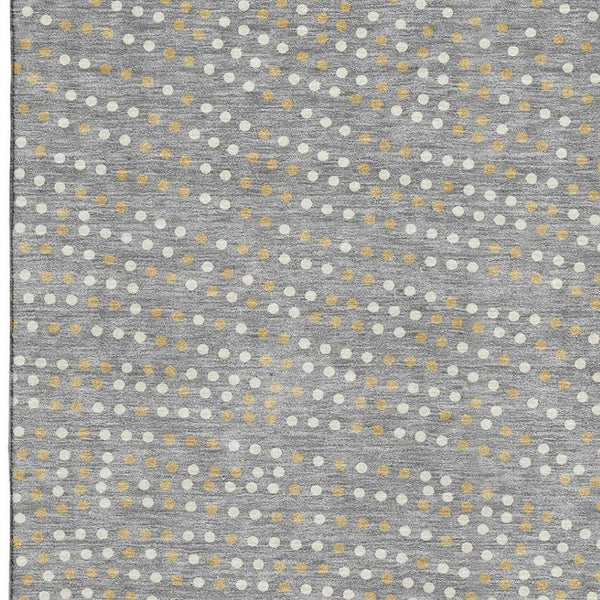 HomeRoots 5' X 8' Gray Ivory Gold Polka Dot Area Rug - Stylish, Washable, UV Protected for Busy Homes 680165