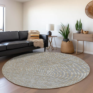 HomeRoots 8' Stylish Gray Ivory Gold Polka Dot Round Rug – Washable, UV-Protected, Perfect for Family Spaces! 680166