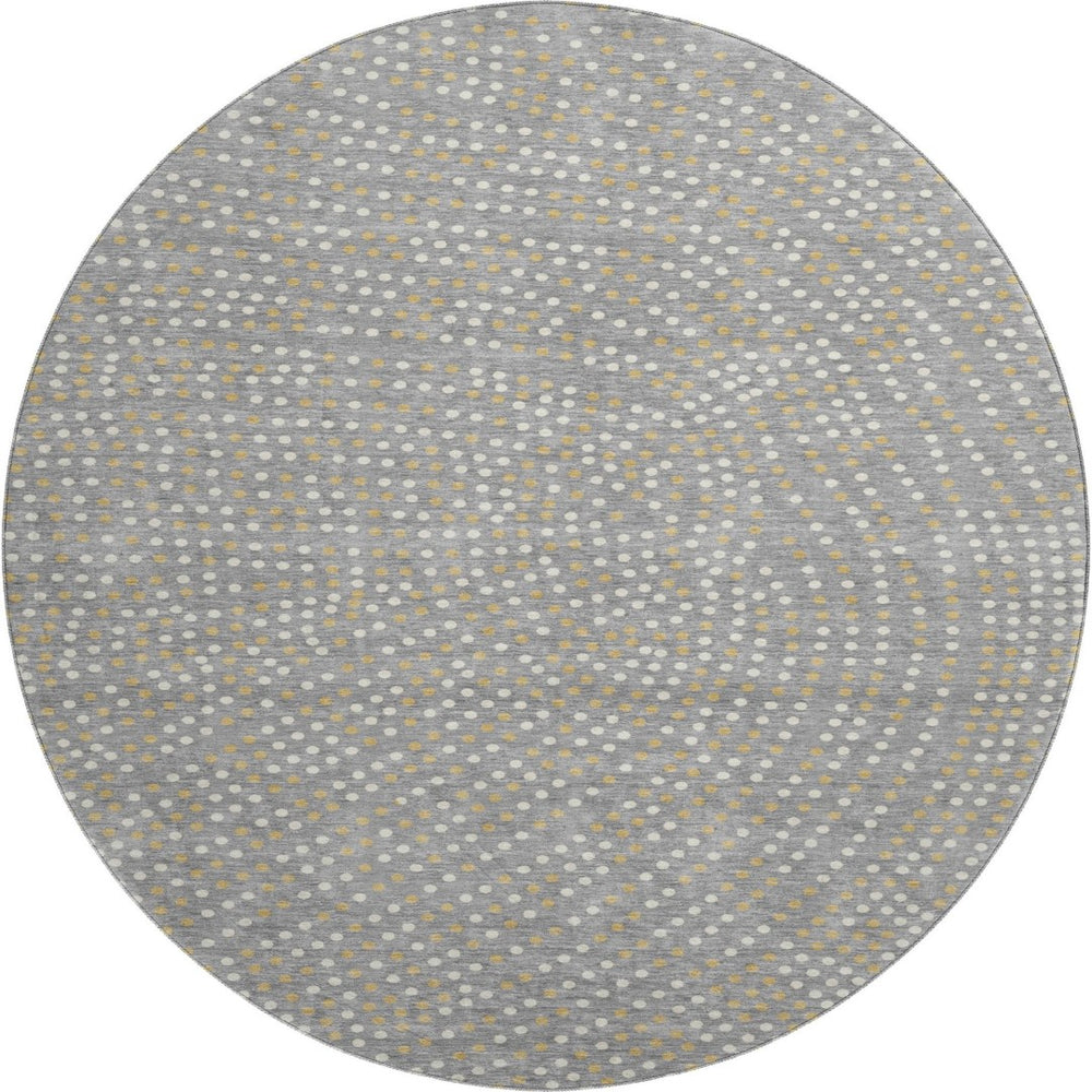 HomeRoots 8' Stylish Gray Ivory Gold Polka Dot Round Rug – Washable, UV-Protected, Perfect for Family Spaces! 680166