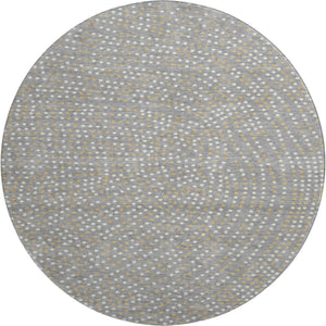 HomeRoots 8' Stylish Gray Ivory Gold Polka Dot Round Rug – Washable, UV-Protected, Perfect for Family Spaces! 680166