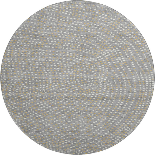 HomeRoots 8' Stylish Gray Ivory Gold Polka Dot Round Rug – Washable, UV-Protected, Perfect for Family Spaces! 680166