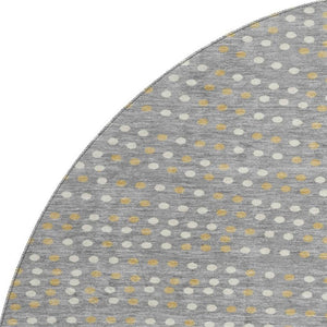 HomeRoots 8' Stylish Gray Ivory Gold Polka Dot Round Rug – Washable, UV-Protected, Perfect for Family Spaces! 680166
