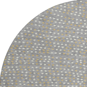 HomeRoots 8' Stylish Gray Ivory Gold Polka Dot Round Rug – Washable, UV-Protected, Perfect for Family Spaces! 680166