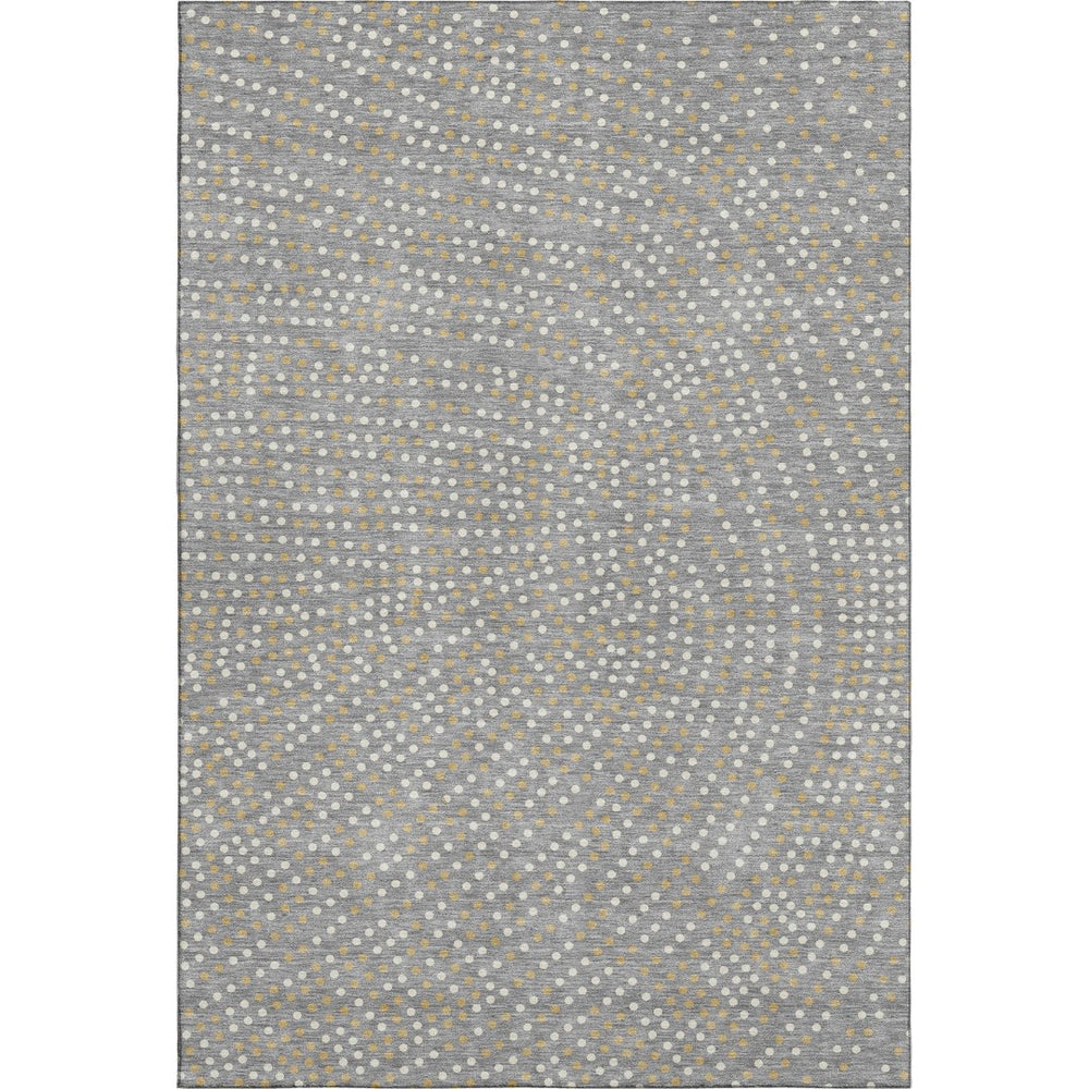 HomeRoots 8' X 10' Stylish Washable Area Rug in Gray, Ivory & Gold Polka Dots - Durable, UV Protected Design! 680167
