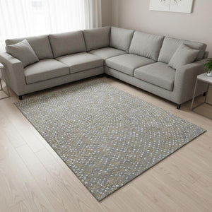 HomeRoots 9' X 12' Gray Ivory Gold Polka Dot Washable Area Rug—Stylish, Durable, Stain-Resistant, UV Protected! 680168