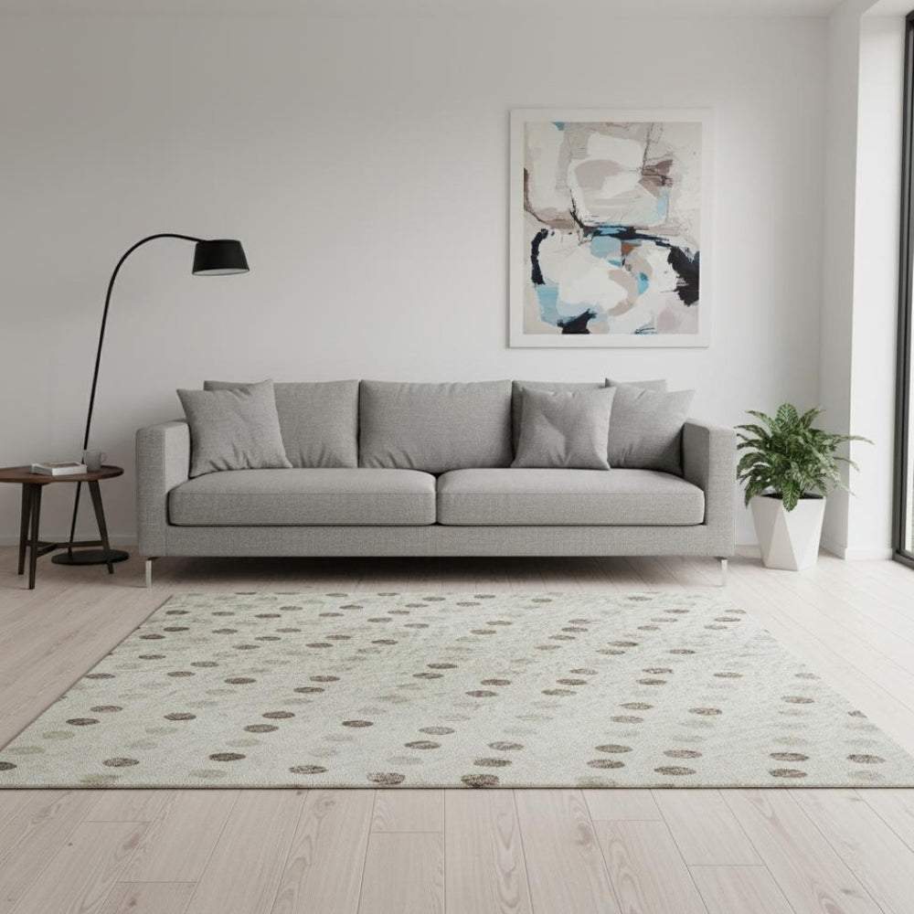 HomeRoots 5' X 8' Washable Ivory Beige & Taupe Polka Dot Area Rug with UV Protection for Active Homes 680171