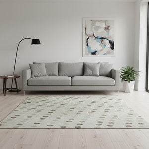 HomeRoots 5' X 8' Washable Ivory Beige & Taupe Polka Dot Area Rug with UV Protection for Active Homes 680171