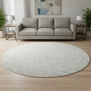 HomeRoots 8' Ivory Beige & Taupe Polka Dot Washable Round Rug - Durable, Stain Resistant, UV Protected Comfort 680172