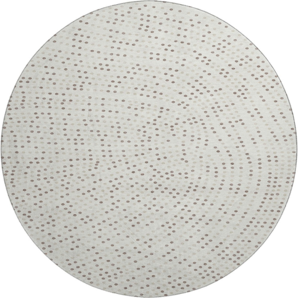 HomeRoots 8' Ivory Beige & Taupe Polka Dot Washable Round Rug - Durable, Stain Resistant, UV Protected Comfort 680172