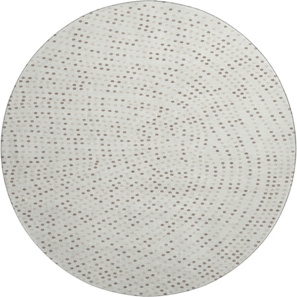 HomeRoots 8' Ivory Beige & Taupe Polka Dot Washable Round Rug - Durable, Stain Resistant, UV Protected Comfort 680172