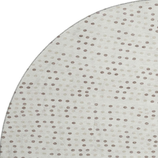 HomeRoots 8' Ivory Beige & Taupe Polka Dot Washable Round Rug - Durable, Stain Resistant, UV Protected Comfort 680172