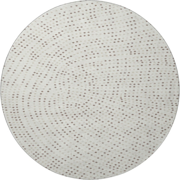 HomeRoots 8' Ivory Beige & Taupe Polka Dot Washable Round Rug - Durable, Stain Resistant, UV Protected Comfort 680172