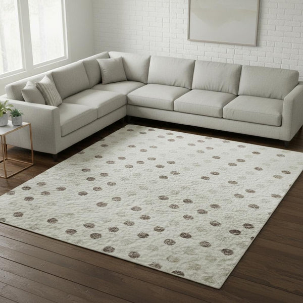 HomeRoots 8' X 10' Ivory Beige Taupe Polka Dot Rug – Washable, UV Protected, & Stain Resistant for Modern Homes 680173