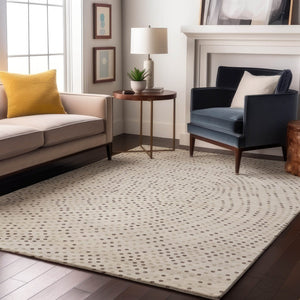 HomeRoots 9' X 12' Washable Area Rug in Ivory, Beige & Taupe Polka Dot - Durable, Stain-Resistant & UV Protected 680174