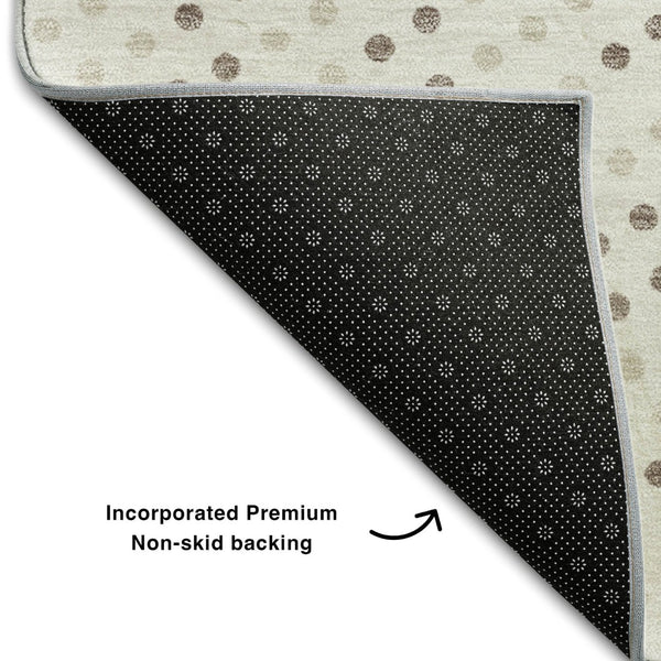HomeRoots 9' X 12' Washable Area Rug in Ivory, Beige & Taupe Polka Dot - Durable, Stain-Resistant & UV Protected 680174