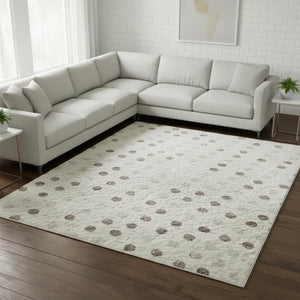 HomeRoots 10' X 14' Washable Ivory Beige Taupe Polka Dot Area Rug - Durable, Stain Resistant, UV Protected! 680175
