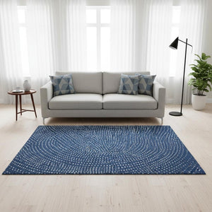 HomeRoots 5' X 8' Washable Navy Blue, Ivory & Gray Polka Dot Area Rug with UV Protection for High-Traffic Spaces 680177