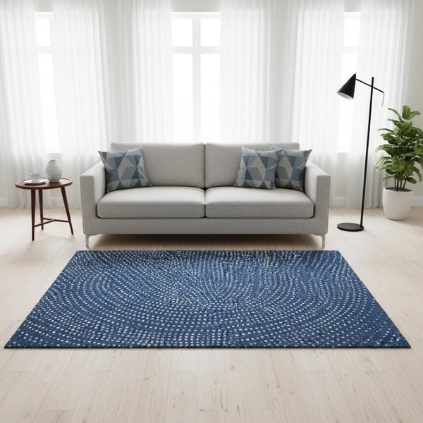 HomeRoots 5' X 8' Washable Navy Blue, Ivory & Gray Polka Dot Area Rug with UV Protection for High-Traffic Spaces 680177