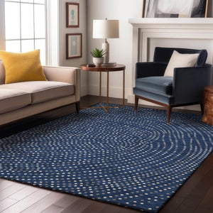 HomeRoots 5' X 8' Washable Navy Blue, Ivory & Gray Polka Dot Area Rug with UV Protection for High-Traffic Spaces 680177