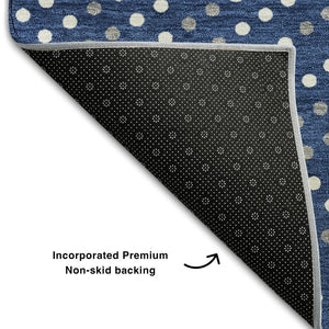 HomeRoots 5' X 8' Washable Navy Blue, Ivory & Gray Polka Dot Area Rug with UV Protection for High-Traffic Spaces 680177
