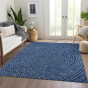 HomeRoots 5' X 8' Washable Navy Blue, Ivory & Gray Polka Dot Area Rug with UV Protection for High-Traffic Spaces 680177