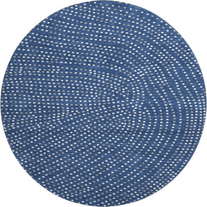 HomeRoots 8' Navy Blue Polka Dot Round Rug with Ivory & Gray Accents - Washable, UV-Protected & Stylish 680178