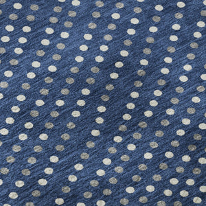 HomeRoots 8' Navy Blue Polka Dot Round Rug with Ivory & Gray Accents - Washable, UV-Protected & Stylish 680178