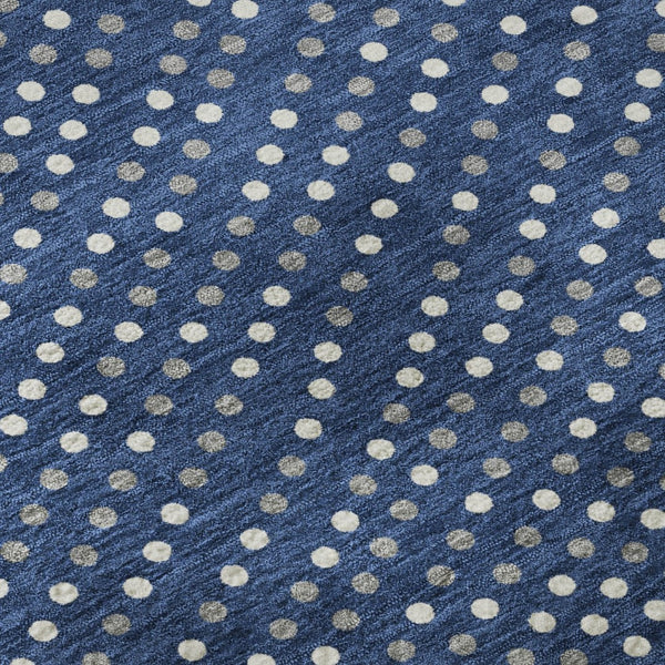 HomeRoots 8' Navy Blue Polka Dot Round Rug with Ivory & Gray Accents - Washable, UV-Protected & Stylish 680178