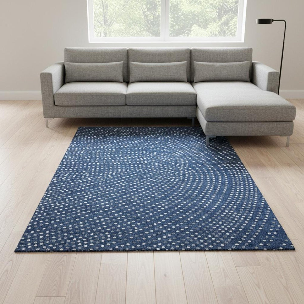 HomeRoots 8' X 10' Playful Navy Blue, Ivory & Gray Polka Dot Washable Area Rug with UV Protection & Durability 680179