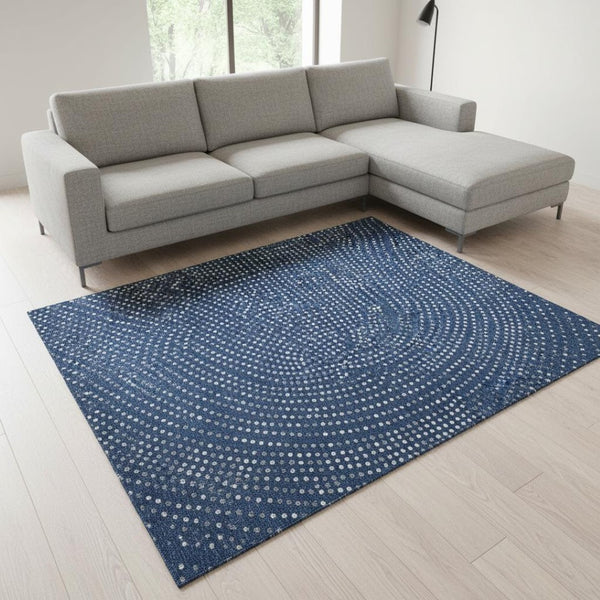 HomeRoots 9' X 12' Navy Blue Polka Dot Area Rug - Washable, UV-Protected, Kid & Pet-Friendly for Any Space 680180