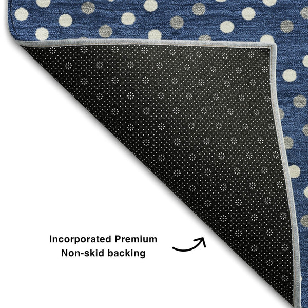 HomeRoots 9' X 12' Navy Blue Polka Dot Area Rug - Washable, UV-Protected, Kid & Pet-Friendly for Any Space 680180