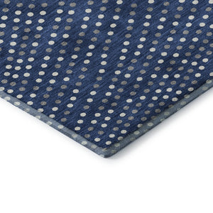 HomeRoots 10' X 14' Navy Blue Polka Dot Washable Area Rug - Stain-Resistant, UV Protected for Family Spaces 680181
