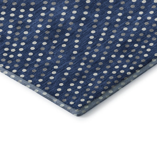 HomeRoots 10' X 14' Navy Blue Polka Dot Washable Area Rug - Stain-Resistant, UV Protected for Family Spaces 680181