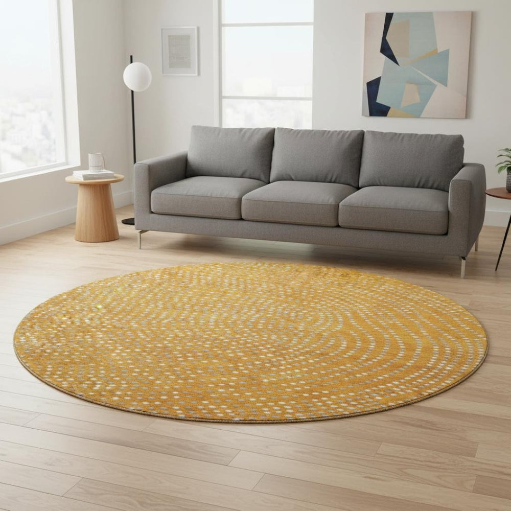 HomeRoots 8' Vibrant Polka Dot Round Rug in Orange, Gray & Ivory – Washable, UV Protected, Stain-Resistant! 680184