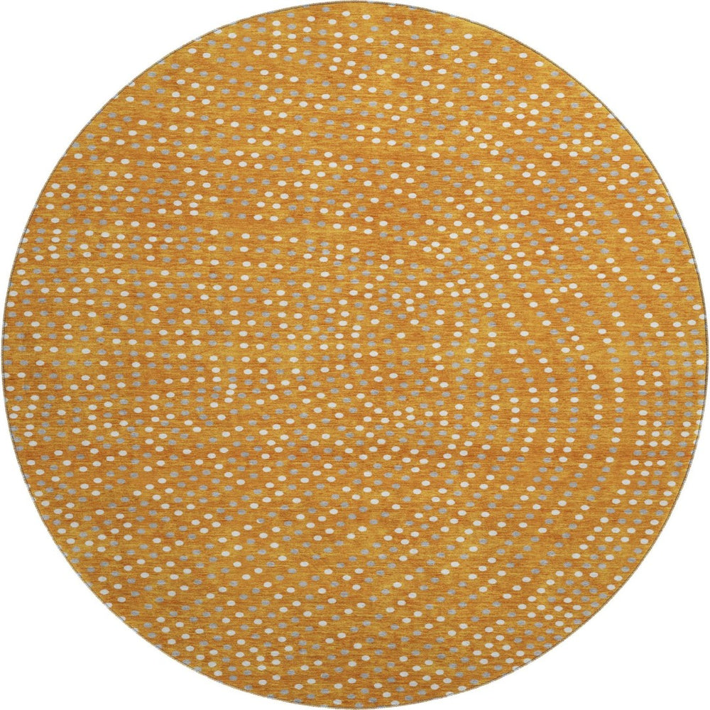 HomeRoots 8' Vibrant Polka Dot Round Rug in Orange, Gray & Ivory – Washable, UV Protected, Stain-Resistant! 680184