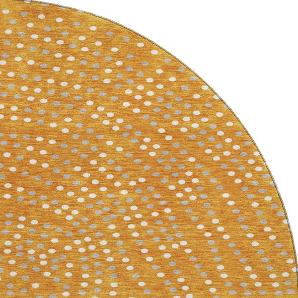 HomeRoots 8' Vibrant Polka Dot Round Rug in Orange, Gray & Ivory – Washable, UV Protected, Stain-Resistant! 680184