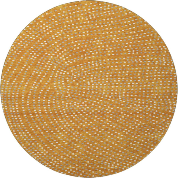 HomeRoots 8' Vibrant Polka Dot Round Rug in Orange, Gray & Ivory – Washable, UV Protected, Stain-Resistant! 680184