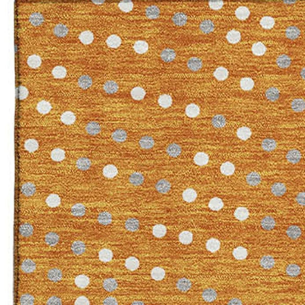 HomeRoots 9' X 12' Vibrant Orange Gray Ivory Polka Dot Washable Area Rug with UV Protection for Homes 680186