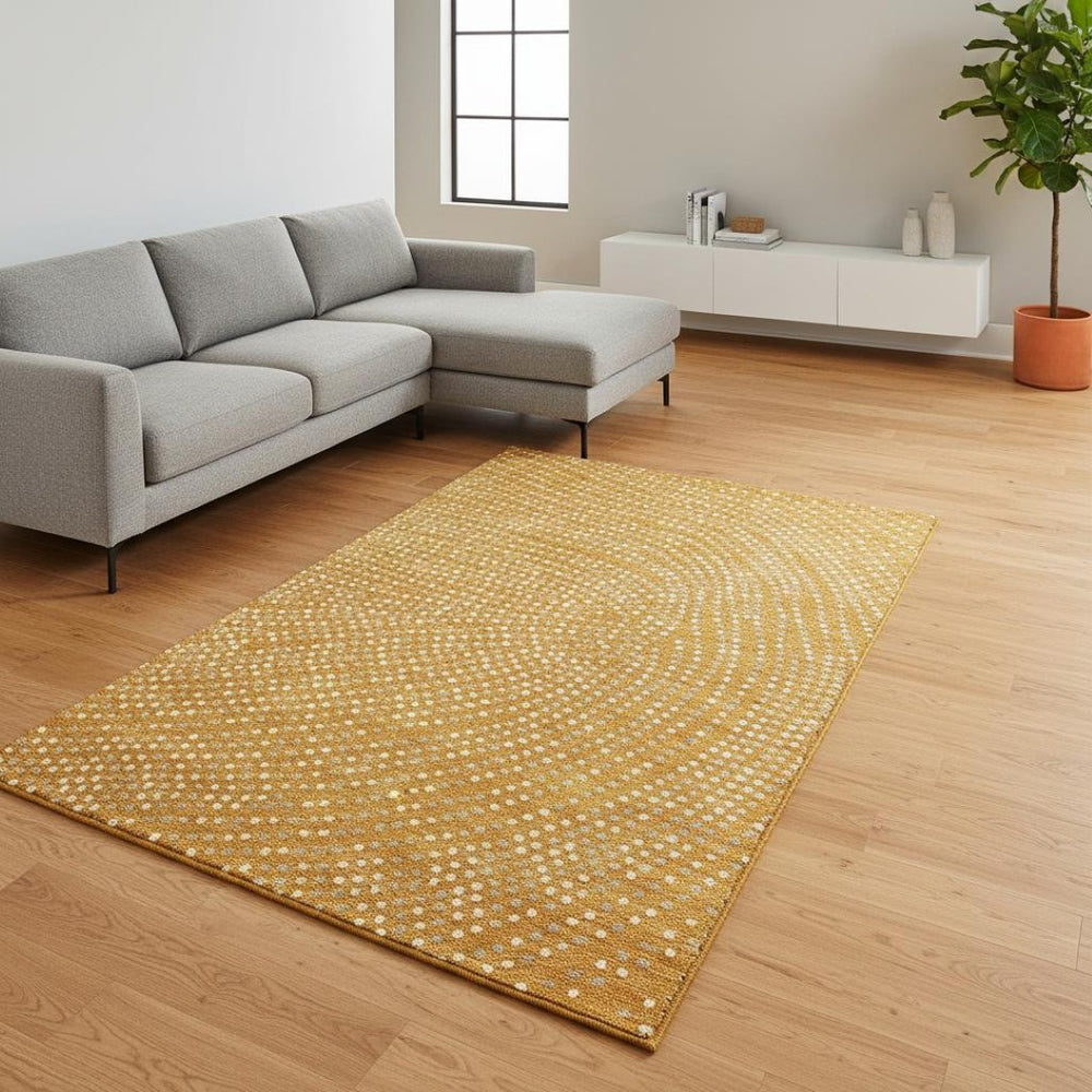 HomeRoots 10' Vibrant Orange, Gray & Ivory Polka Dot Area Rug - UV Protected, Washable & Perfect for Families! 680187