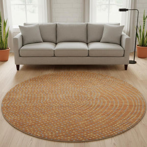 HomeRoots 8' Washable Round Rug in Rust Copper & Gray Polka Dots - UV-Protected, Durable & Stylish Décor Piece 680190
