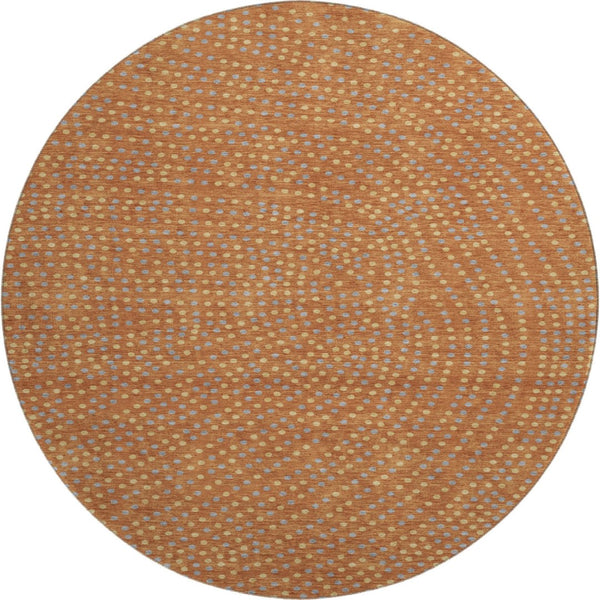 HomeRoots 8' Washable Round Rug in Rust Copper & Gray Polka Dots - UV-Protected, Durable & Stylish Décor Piece 680190