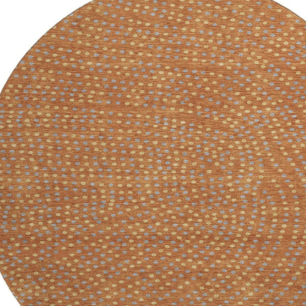 HomeRoots 8' Washable Round Rug in Rust Copper & Gray Polka Dots - UV-Protected, Durable & Stylish Décor Piece 680190